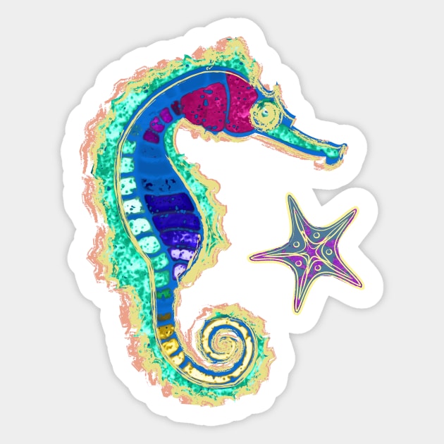 Starfish and Seahorse Sticker by evisionarts